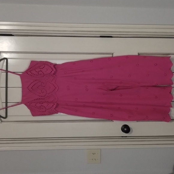 Harper Heritage Eyelet Hot Pink Crop Wide Leg Romper Size Large - Picture 1 of 13